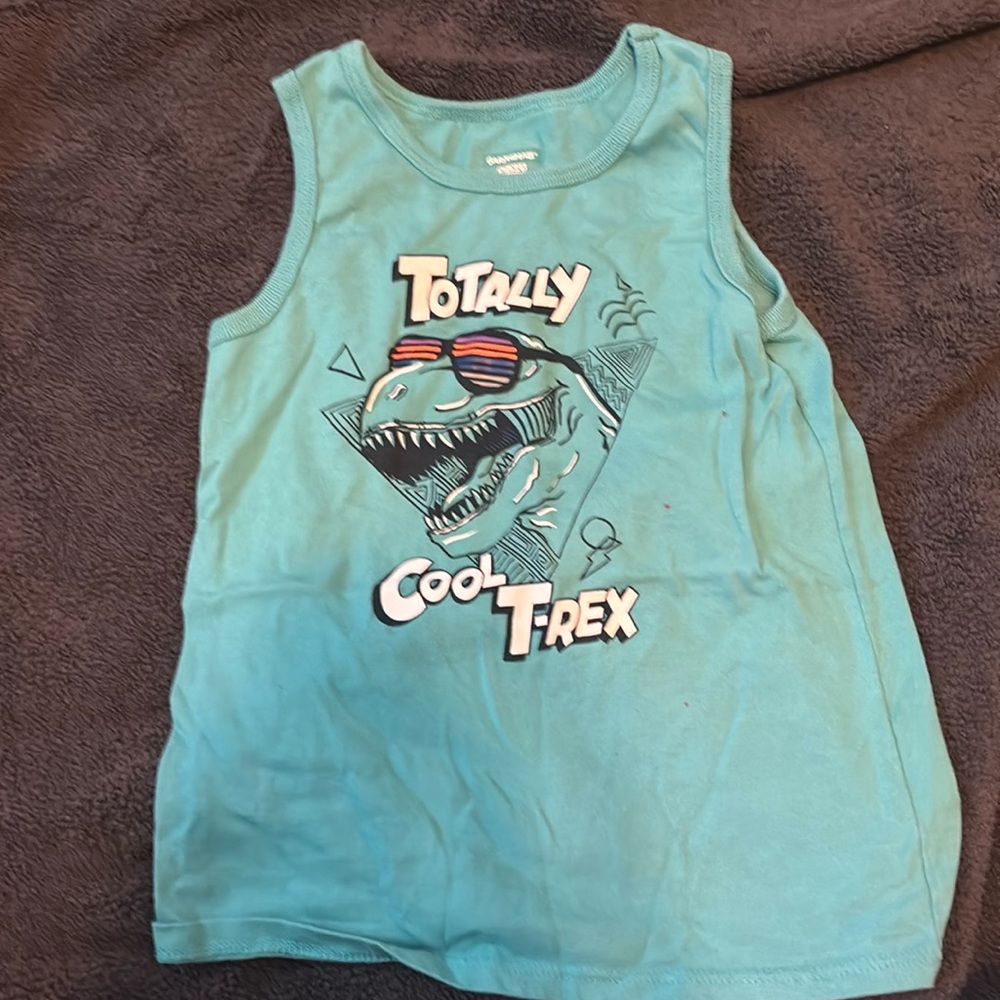 Teal T Rex tank top for boys